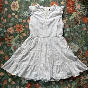Laundry by Shelli Segal White Eyelet Cotton Tiered Mini Dress Womens 14